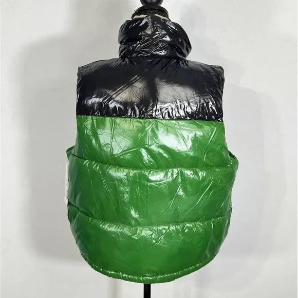 Bernie Bernardo Color Block Puffer Vest Green Black Women's Size Medium NWT - Picture 4 of 13